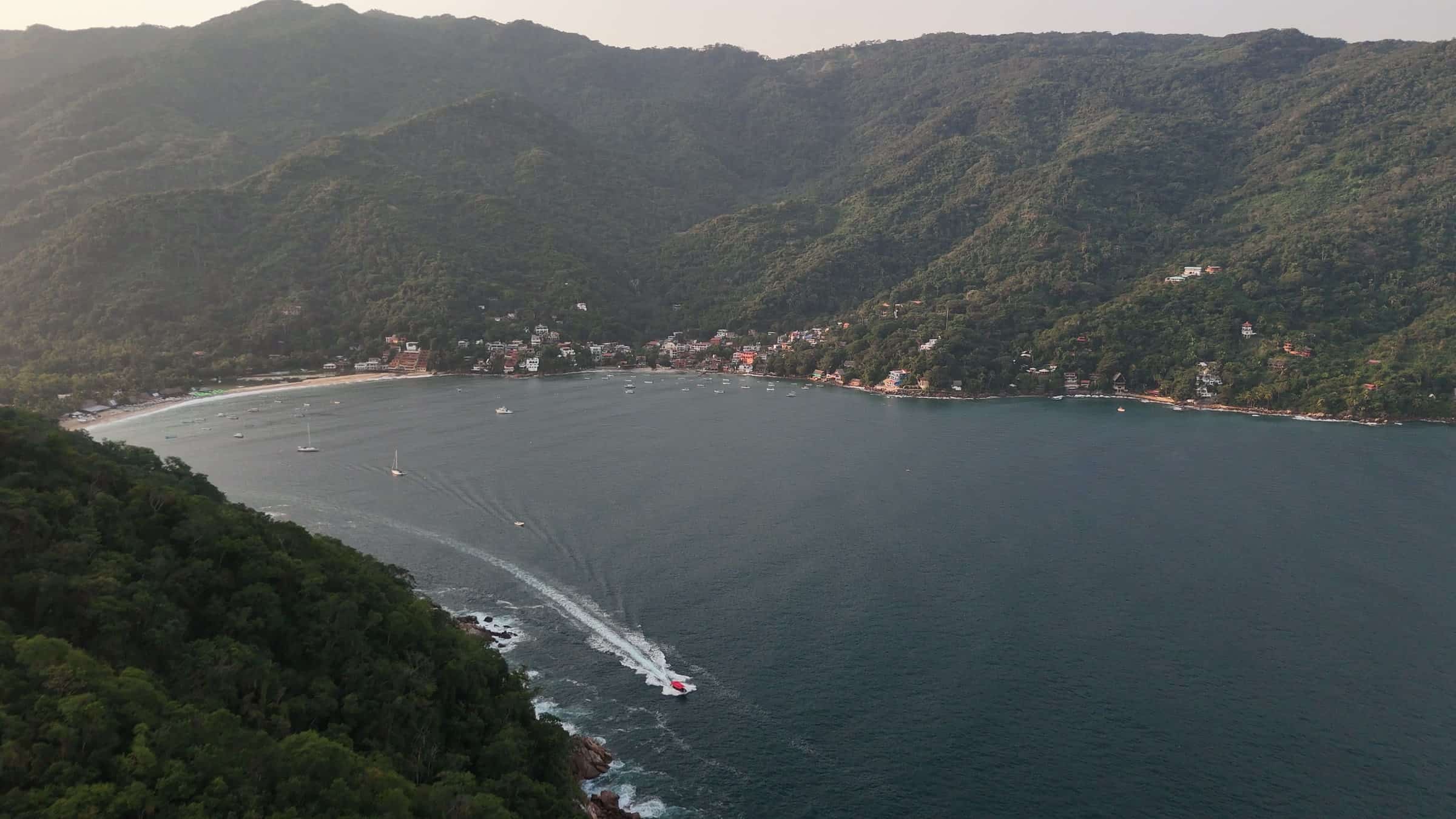 A boat crossing Yelapa Bay