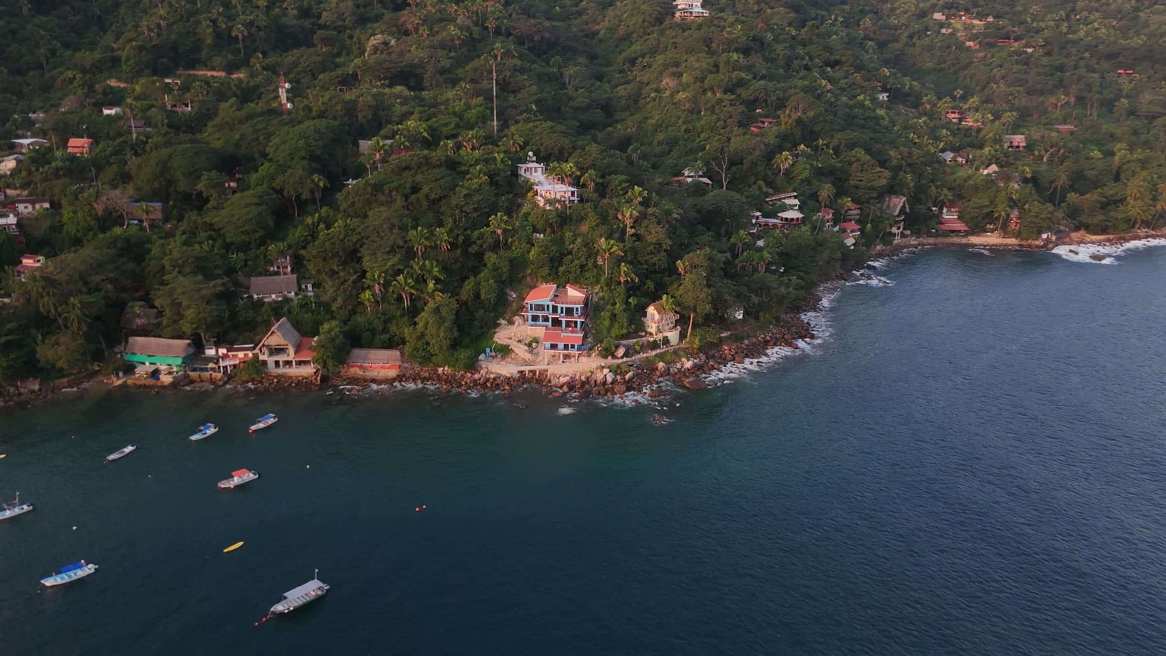 The point of Yelapa Bay in the morning, with the house by the water